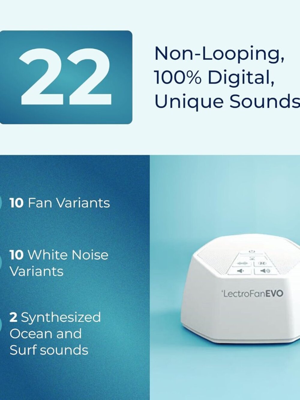 LectroFan EVO White Noise Machine - Compact Sleep Sound 22 Non-Looping Fan - Picture 2 of 4